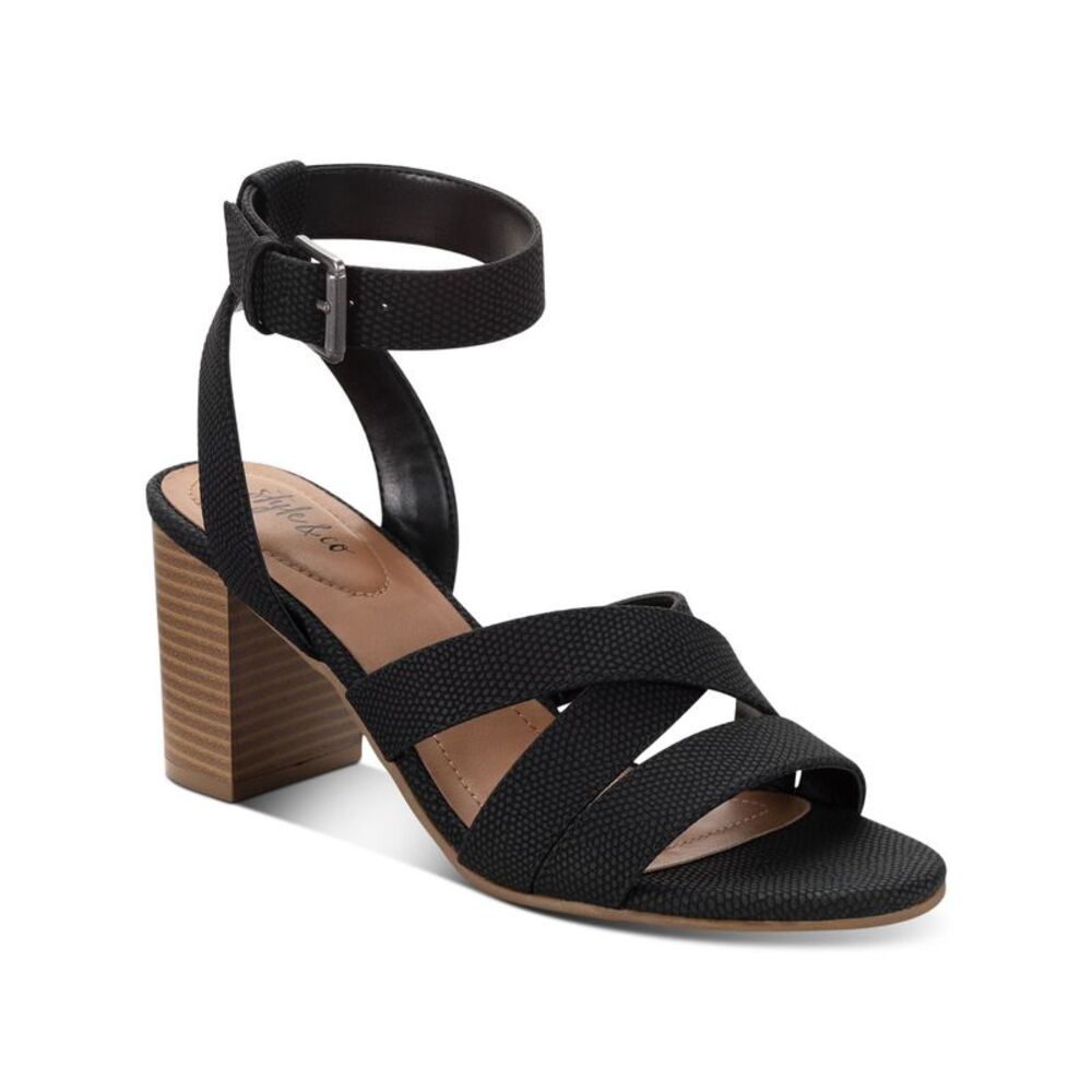 STYLE & COMPANY Womens Tan Black Sabinaa Round Toe Block Heel Heeled Sandal 7 M